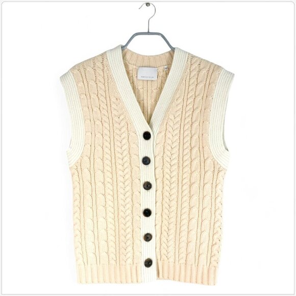 Rebecca Taylor Pearl Ivory White Cable Knit Contrast Vest Sweater Top NWT New S - Picture 5 of 8